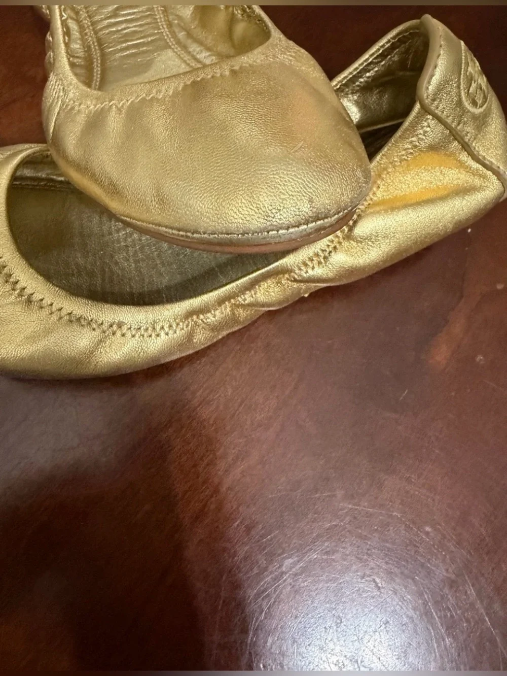 Tory Burch Metallic Gold Leather Ballet Flats